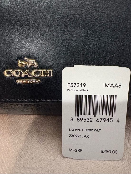 Coach Handbags - NWT Coach Signature Checkbook Wallet Brown Black Leather F57319 Gold Logo